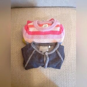 Gap & Coccoli Charcoal Cardigan and Pink Striped Onesies 2Pair Size 0-3M